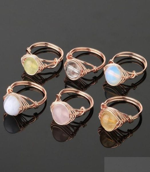 

cluster rings round natural stone wire wrap women rings healing purple druzy crystal goldcolor resizable fashion finger ring drop 1055813, Golden;silver