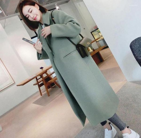 

new thicken wool coat women long sleeve turndown collar outwear jacket casual autumn winter elegant long coat plus size1856468, Black