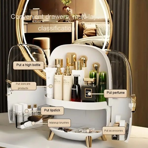 

1pc makeup supplies storage box with lid, transparent dustproof jewelry earring hair ring rings rack, bedroom cosmetic