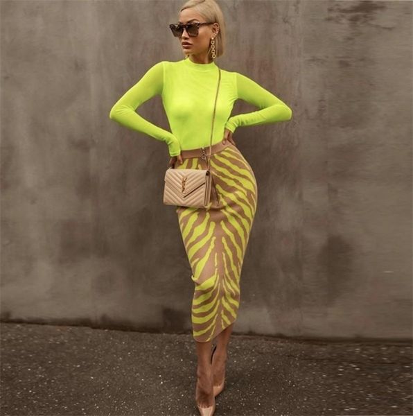

ocstrade arrival fashion long bandage skirt women lime zebra print bodycon midi club party 2203174705607, Black