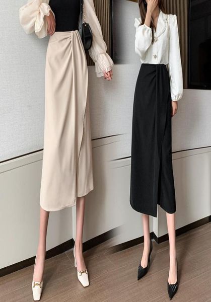 

skirts in the female temperament of spring and summer 2021 split tall waist a word irregular package buttocks7742276, Black
