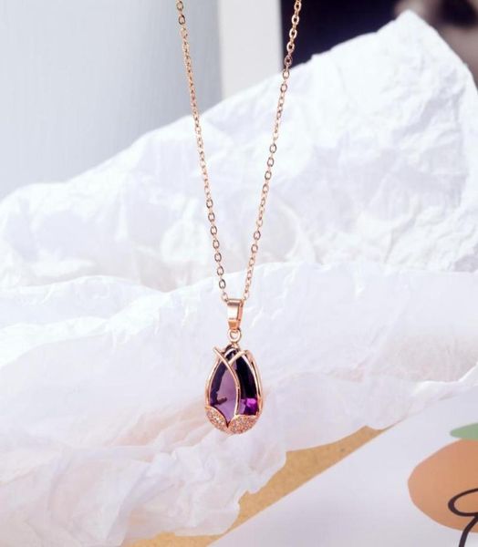 

pendant necklaces crystal tulip necklace flower jewelry mother039s gift rose gold necklace8936564, Silver