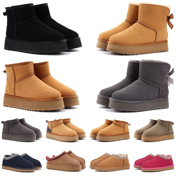 

designer boots uggity ultra mini platform boot designer woman winter ankle australia snow boots thick bottom real leather fluffy booties wit, Black