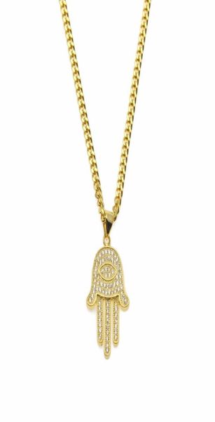 

pendant necklaces gold silver fatima hamsa hand bling cz iced out charm cuban chain for women mens hip hop jewelry3195229