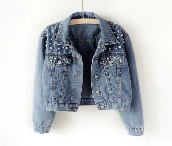 

women039s denim jackets reteo jean jackets casual female turndown collar pocket beading short outwear coat plus size casaco 209722984, Black;brown