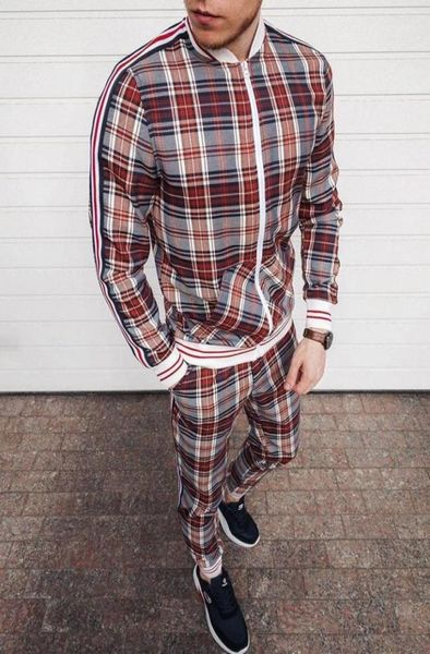 

men track suit high street sets zipper jacket checkered0121685108, Gray