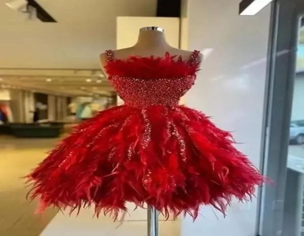 

red feathers ball gown cocktail dresses sparkly sequins prom wear short sleeveless evening party dress women formal gowns pro2571221, Black