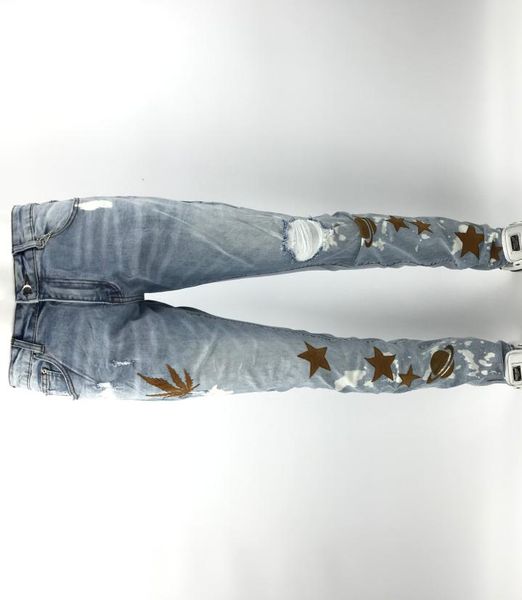 

fashion the new men and ms pants motorcycle jeans jeans custom punk rock private label lapel retro gradient gene hip hop jeans am19428779, Blue