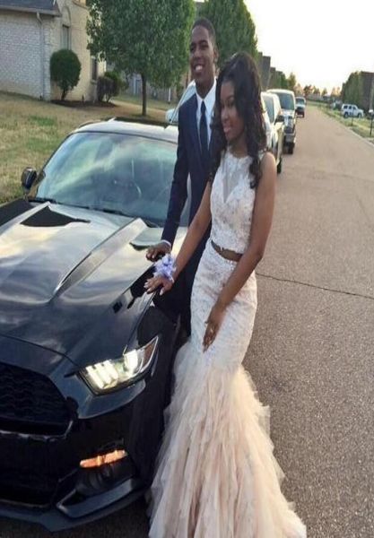 

2016 two pieces mermaid prom dresses custom champagne jewel neck beaded lace appliques ruffles evening gowns pageant gowns1427960, Black;red