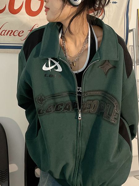 

women's jackets letter print zipper jacket women american retro street hip hop for oversized korean casual trend y2k coat 230816, Black;brown