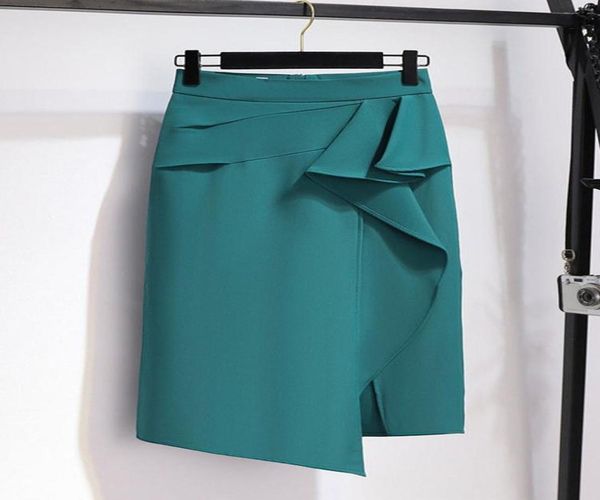 

skirts mid length irregular skirt for women summer high waisted ruffles suit hip package midi work office faldas mujerskirts3649975, Black