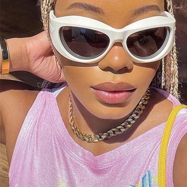 

sunglasses cyber y2k women men designer luxury 2000s aesthetic fashion sun glasses warpround sports goggles white oval shades248t, White;black