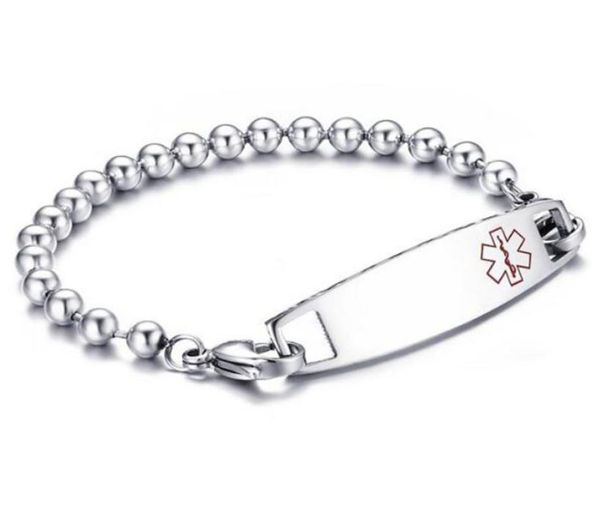 

high polished mens stainless steel beaded identification medical alert wrist bracelet4714358, Black