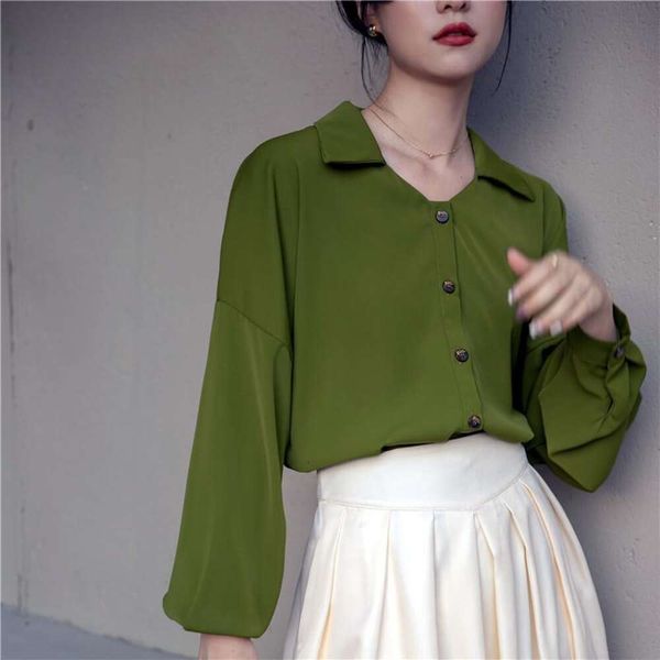 

autumn avocado green shirt long sleeve chiffon french t for women, White