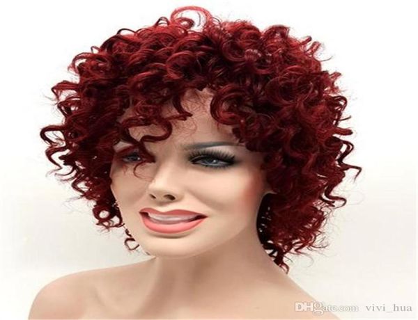 

hairstyle afro kinky curly short wigs for black women burgundy 15 inch wine red synthetic hair pelucas perruque afro per2981486