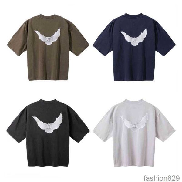 

designer kanyes classic wests t shirt three party joint peace dove summer printed washing water short sleeves high street mens and womens yz, White;black