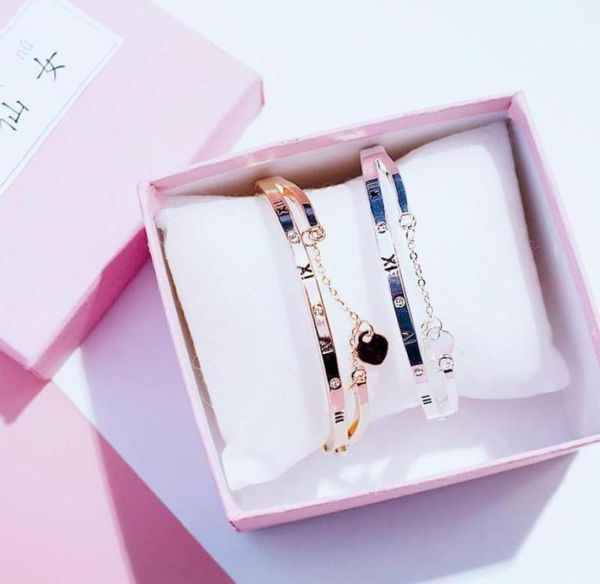 

whole rose gold stainless steel bracelets bangles female heart forever love brand charm bracelet for women famous jewelry45459414002578, Golden;silver