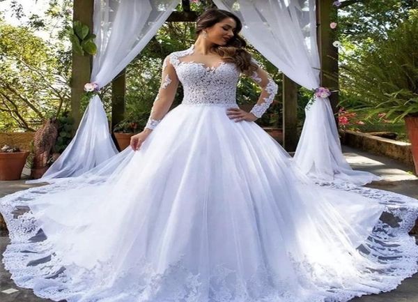 

graceful wedding dresses white temperament tail weddings dress big bridal gowns long sleeve lace appliques vestidos de novi6266198