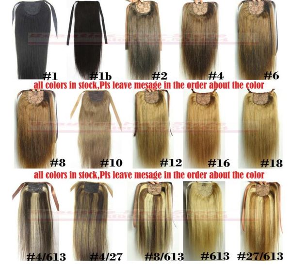 

16quot32quot ribbon ponytail horsetail 60g140g clips inon 100 brazilian remy human hair extension natural straight9071910, Black