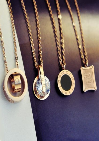 

circle crystal roman numeral necklace pendants double buckle woman necklace female steel clavicle necklace 18k gold pendant jewelr2189865, Silver