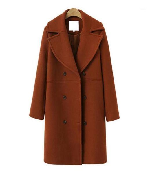 

women039s wool women overcoat lapel woolen coat ladies warm outwear jacket elegant fashion baggy long solid double breasted win3490314, Black