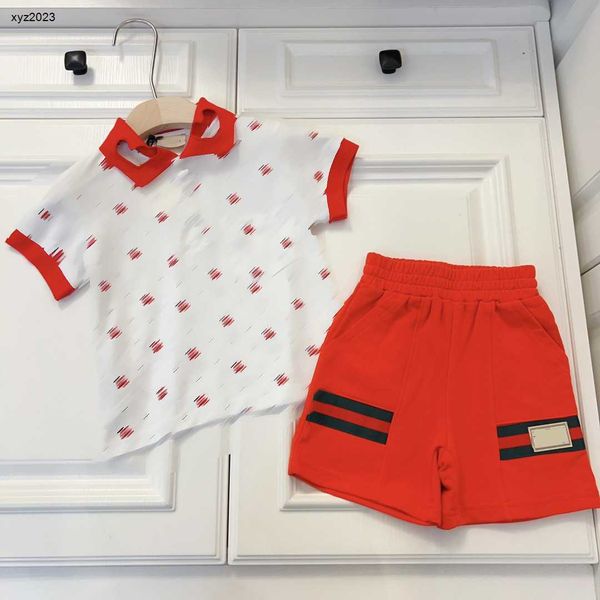 

23ss tracksuits designer lapel t-shirt suits summer kid sets baby suit size 100-160 cm 2pcs heart shaped hollowed out polo and shorts june25, White