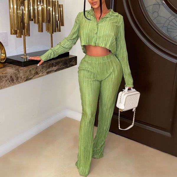 

womens two piece pants qfaf street pleated set long sleeve mini blouse shirt and straight suit 2 outfits tracksuit 230817, White