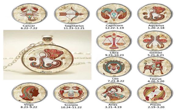 

zodiac pendant necklace handcrafted art glass cabochon jewelry accessories silver long chain constellation necklace women gift8062806
