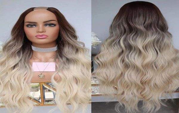 

body wavy ash platinum blonde glueless unprocessed u part wigs middle open loose wave 100 human hair v shape wig full machine5945049, Black