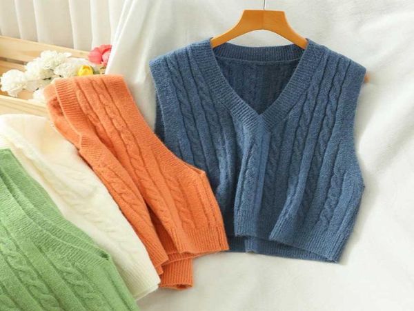 

2020 autumn sweater vest loose college style women vneck knitted waistcoat fashion3677865, Black;white