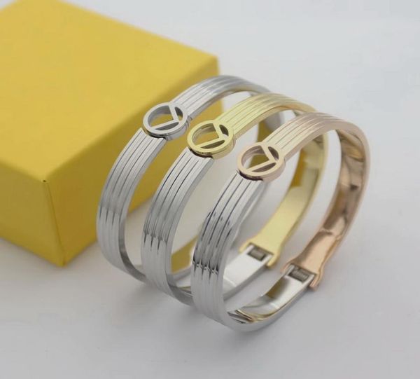 

europe america fashion brand jewelry lady women stainless steel hollow out engraved letter 18k gold double color bangle bracelet3477524, Black