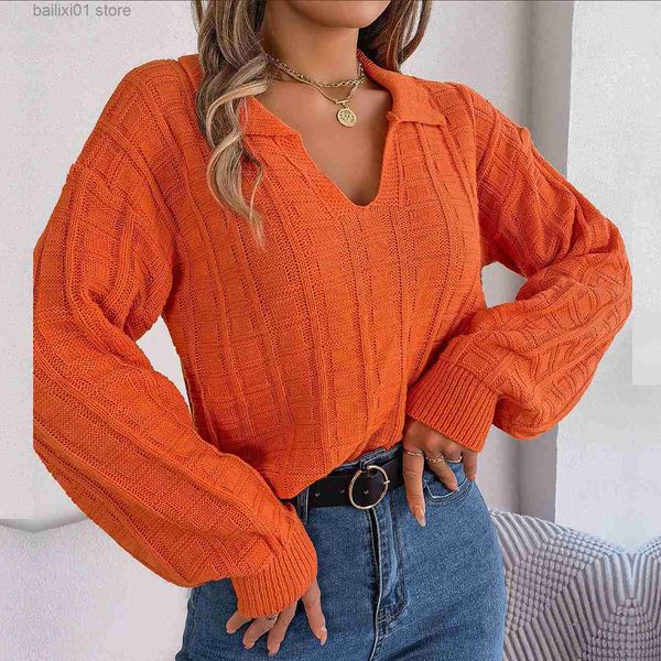 

women's sweaters ficusrong 2023 new women autumn winter casual polo solid color plaid long sleeve knit pullover sweater for fashion t23, White;black