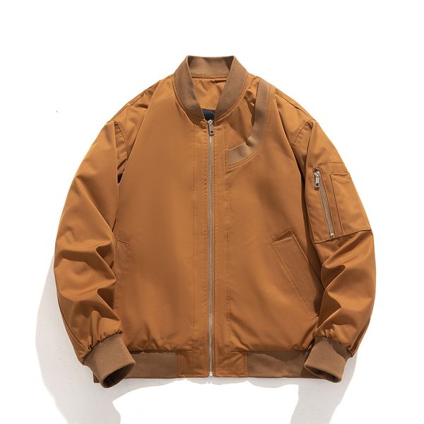 

men's jackets men women bomber jacket fashion spring autumn pilot solid vintage baseball coat couple splicing windbreaker pocket brown, Black;brown