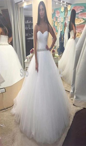 

new custom made ruched wedding dresses sweetheart pleated tulle ball gowns beaded sash bridal dress plus size lace up6674228, White