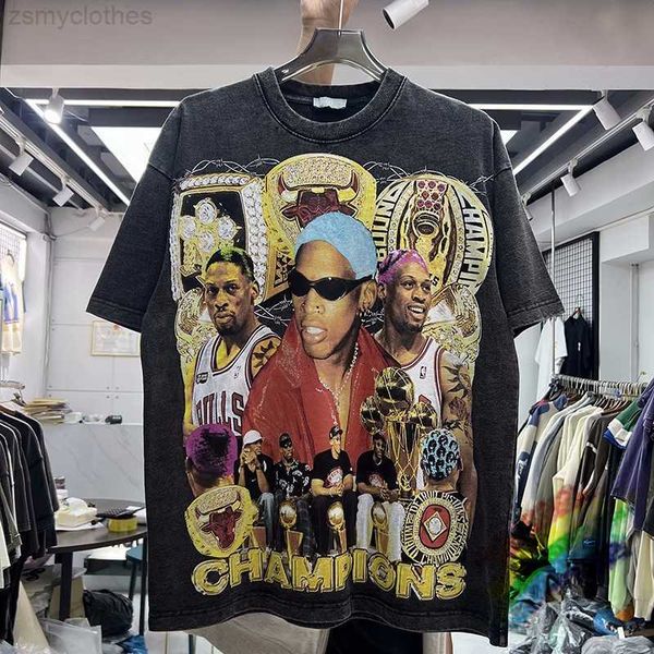 

men's t-shirts good quality nice washed rodman print hip hop t-shirt men heavy fabric women fashion t shirt tee clothes men, White;black