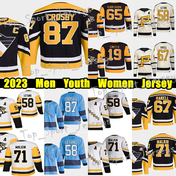 

#87 sidney crosby reverse retro hockey jersey #65 erik karlsson #58 kris letang reilly smith evgeni malkin mario lemieux bryan rust tristan, Black;red