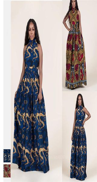

fashion 2020 sleeveless african dresses for women dashiki print long robe halter ladies ankara africaine plus size clothing c4975405, Red