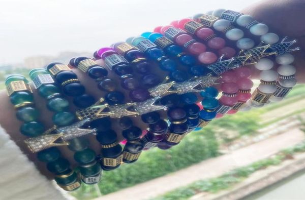 

fashion bracelet cubic zirconia copper crown beaded strands luxury designer jewelry white turquoise pink stone bracelets for women6338892, Black