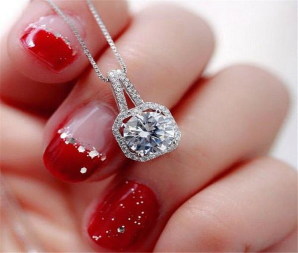 

crystal diamond pendant necklace silver plated jewelry square diamond chokers necklaces for women jewelry gift2044334
