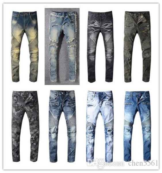 

balm jeans new fashion street mens jeans with zippers ripped hip hop jeans with holes on the knee distressed denim1991690, Blue