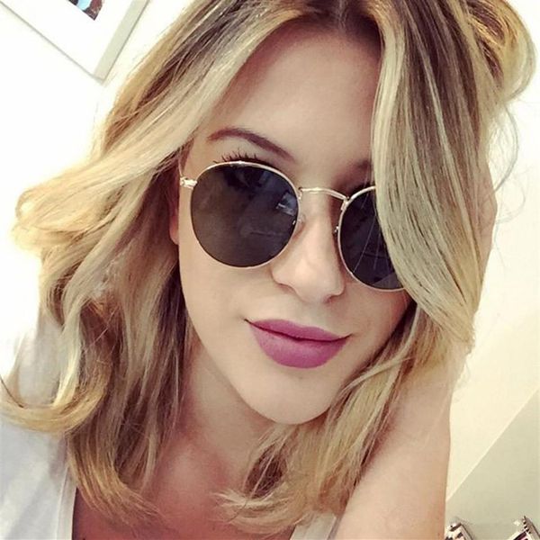 

classic design brand round ray sunglasses uv400 eyewear metal gold frame bans glasses men women mirror glass lens sun-glasses with256s, White;black