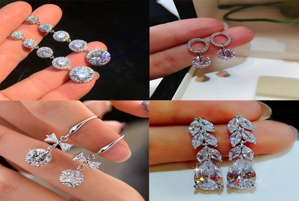 

fashion female diamond leaf drop earrings 925 sterling silver white diamond earrings boho wedding jewelry long dangle earrings1910123, Golden;silver