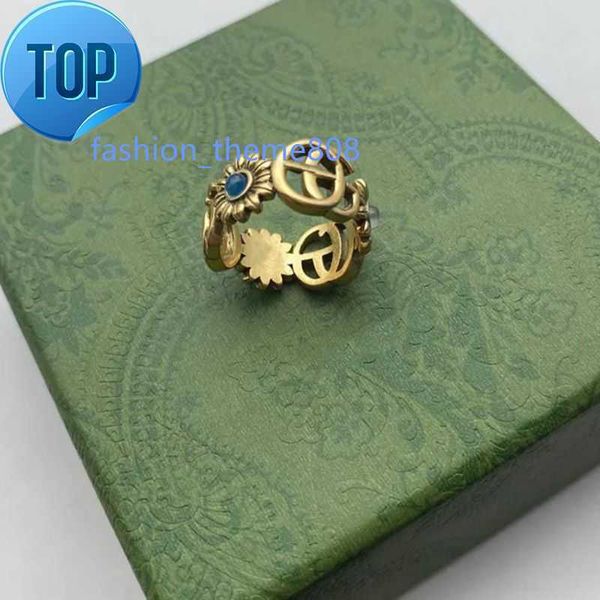 

designer ring golden flower pattern love luxury rings blue diamond fashion womens jewelry men shining ggity letter with box, Silver