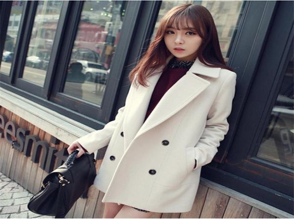 

wholewinter mediumlong white light blue wool coat women039s peacoat korean fashion double breasted plus size outwear mant8495243, Black