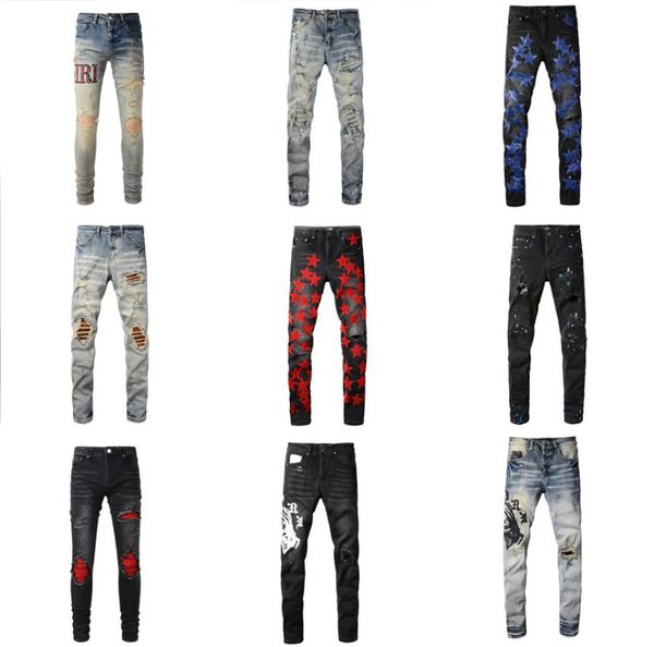 

mens designer jeans army distressed ripped biker slim fit motorcycle bikers army denim for women men fashion mans black pants9579580, Blue