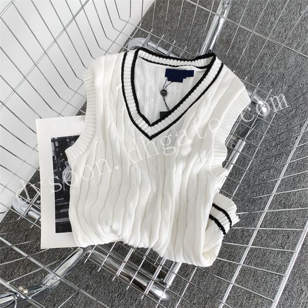 

women knitted sleeveless vest v-neck stripe contrast knits size sml with dust bag, White