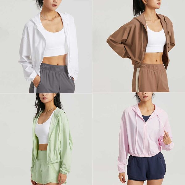 

lulu hoody yoga drawstring sports coat long sleeve shirt jacket fitness women's gym clothes breathable workout jacket sun protected