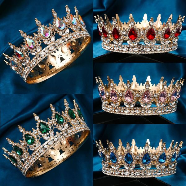 

wedding hair jewelry baroque round wedding crown bridal pageant crystal tiaras crown molding headpieces for queens and king 230816, Slivery;golden