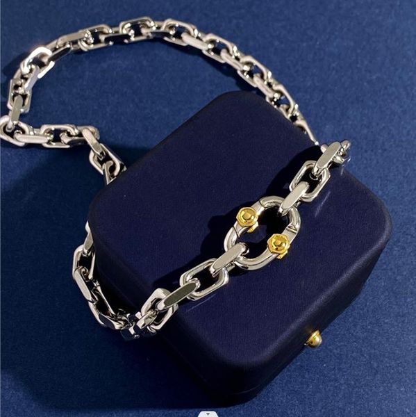

new designed trendy chain knot thick necklace men punk hip hop loop interlocking chain women bracelet designer jewelry t200, Silver