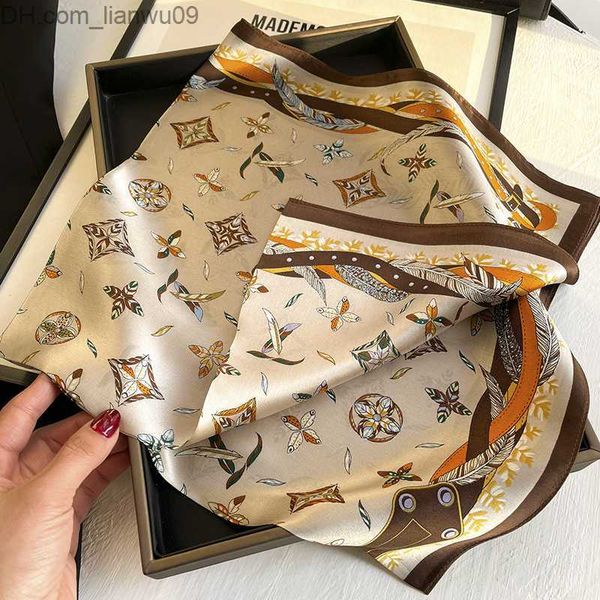 

scarves luxury brand square silk scarf women satin print hijab scarves muslim pareo bandana female shawl wrap headband foulard 70x70cm z2308, Blue;gray